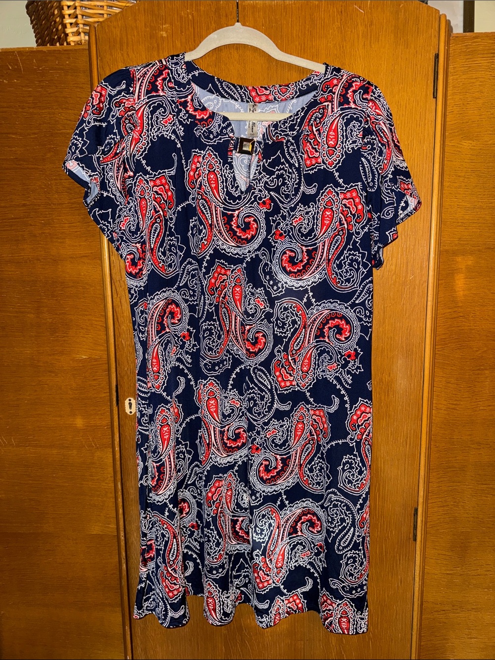 Perseption Navy Dress with Red & White Paisley Accents